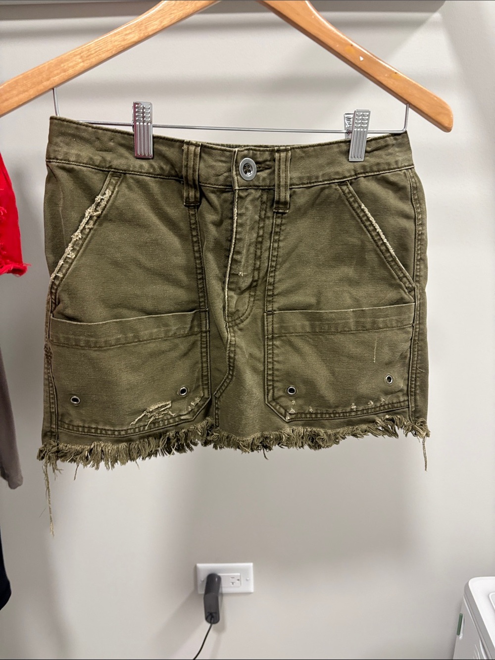 Free People Olive Utility Mini Skirt with Label Detail